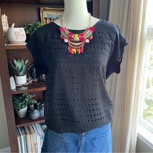 Anthropologie Pleine Black Top with Cutout Detail Black